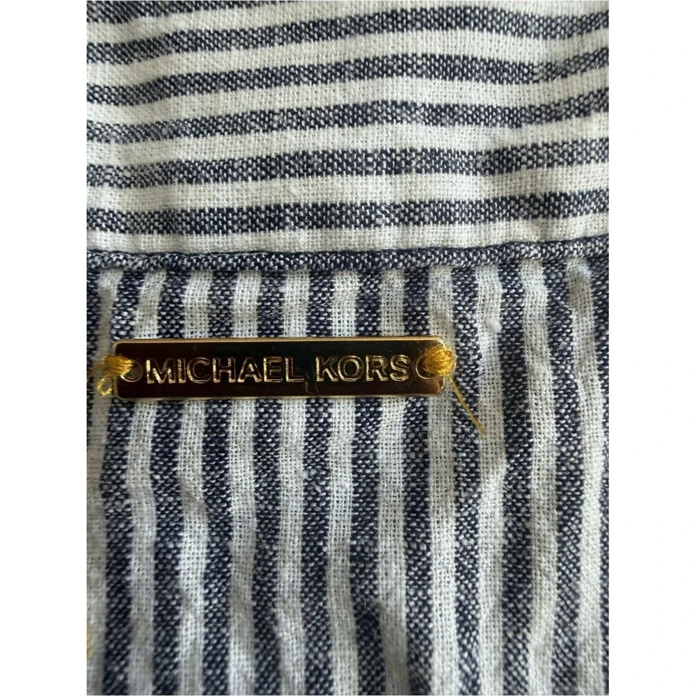 Michael Kors Navy and White Striped tie Top